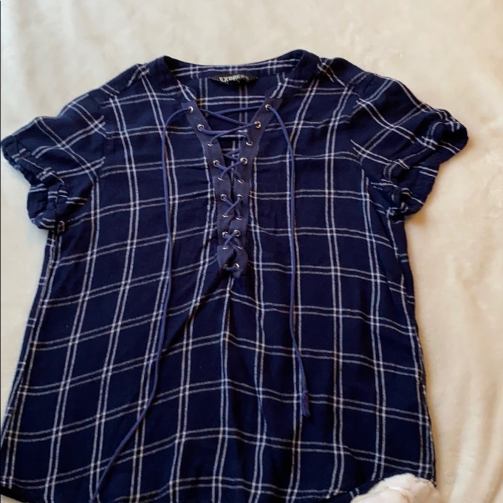 Cute plaid top with front adjustable strings (OBO)